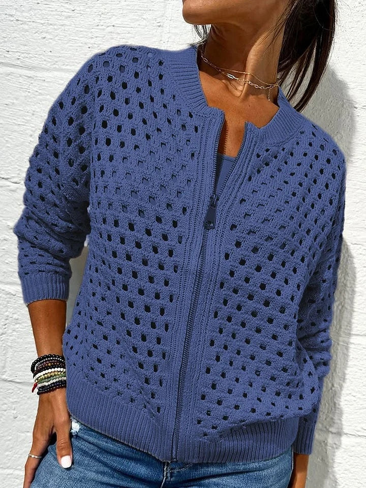 Giacca casual in maglia traforata con cerniera