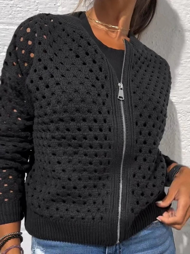 Giacca casual in maglia traforata con cerniera