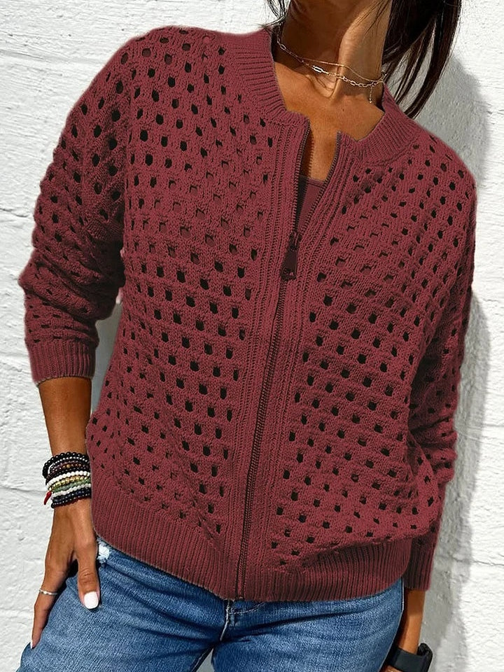 Giacca casual in maglia traforata con cerniera