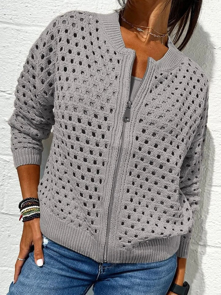 Giacca casual in maglia traforata con cerniera