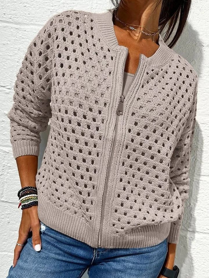 Giacca casual in maglia traforata con cerniera
