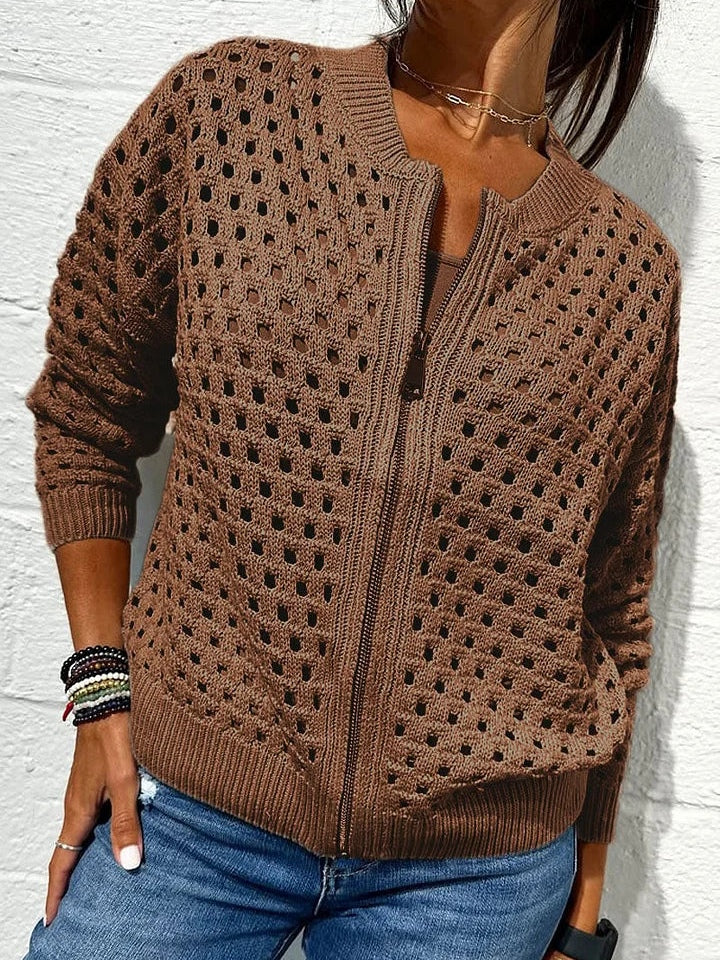 Giacca casual in maglia traforata con cerniera