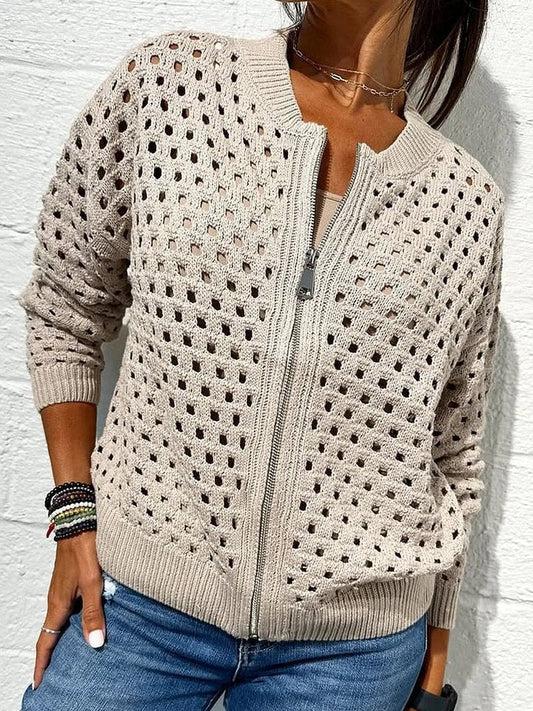 Giacca casual in maglia traforata con cerniera