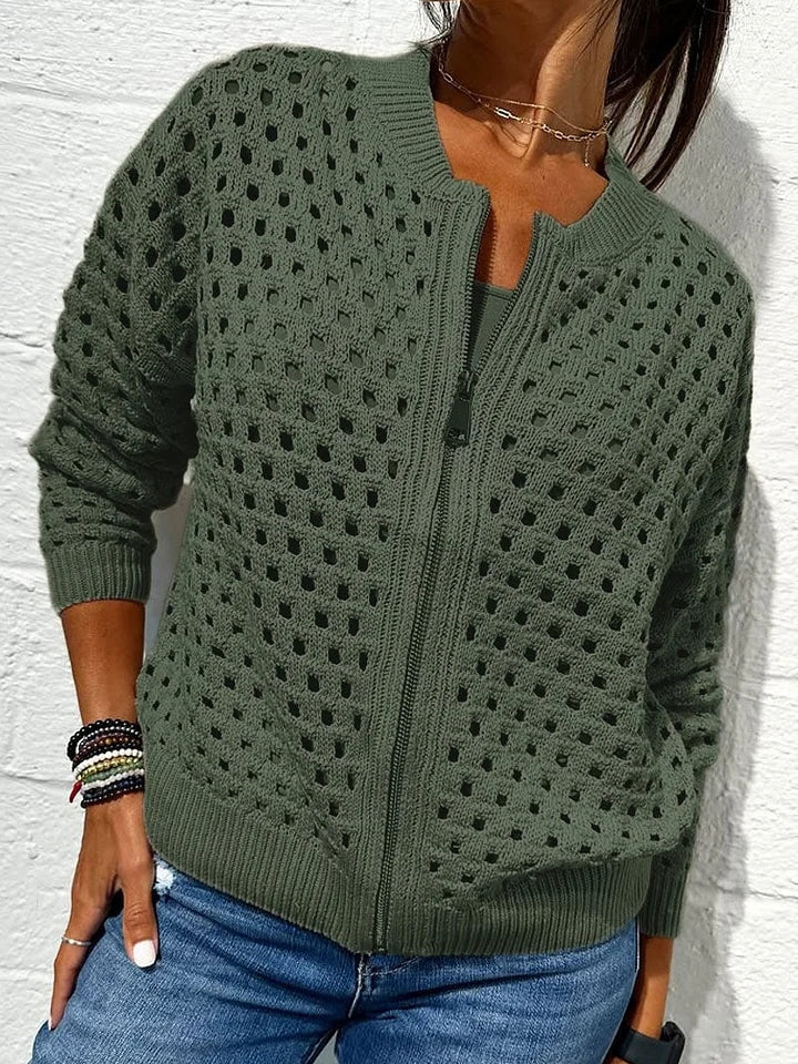 Giacca casual in maglia traforata con cerniera